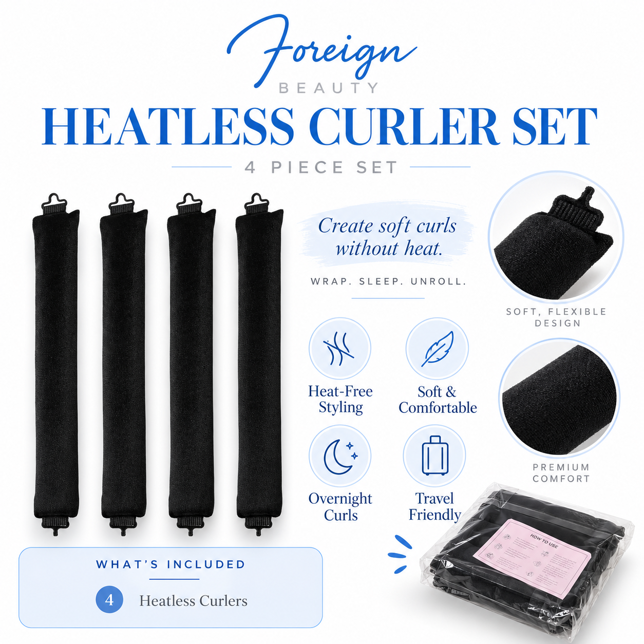 Foreign Beauty Heatless Curler Set (4PC)